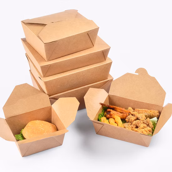 Disposable Custom Food Togo Kraft Paper Brown Chinese Restaurant Take out Boxes for Chicken Packaging
