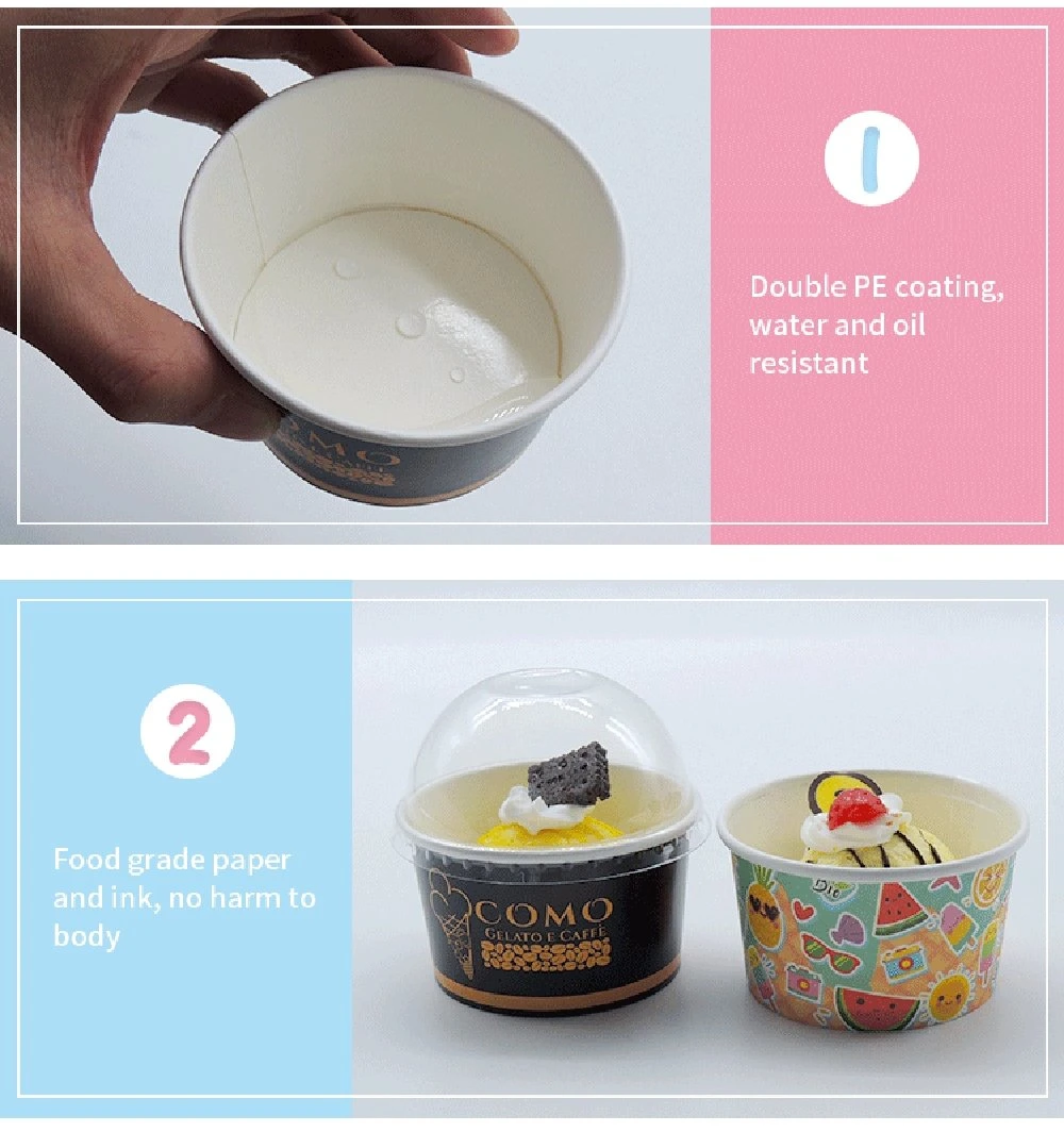 Food Grade Natural Paper Cups with Spoons for Ice Cream and Yogurt