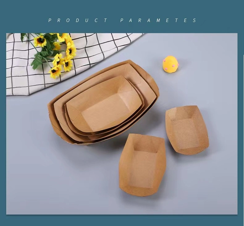 Degradable Eco-Friendly Kraft Paper Tray Food-Grade Boat Shape Tray Food Packaging