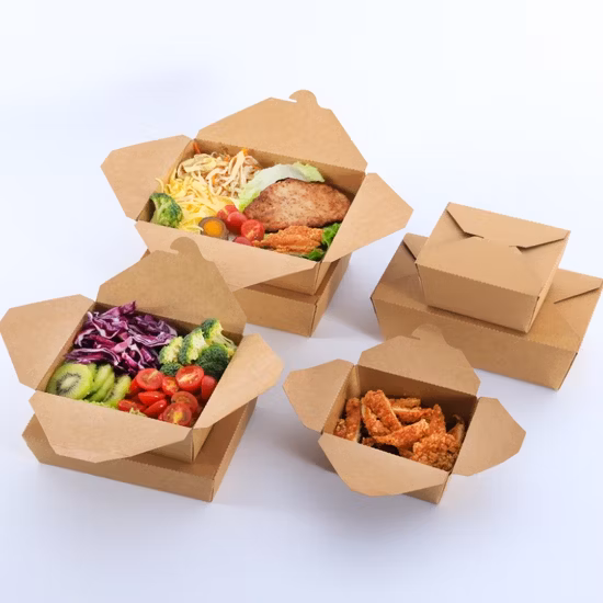 Disposable Custom Food Togo Kraft Paper Brown Chinese Restaurant Take out Boxes for Chicken Packaging
