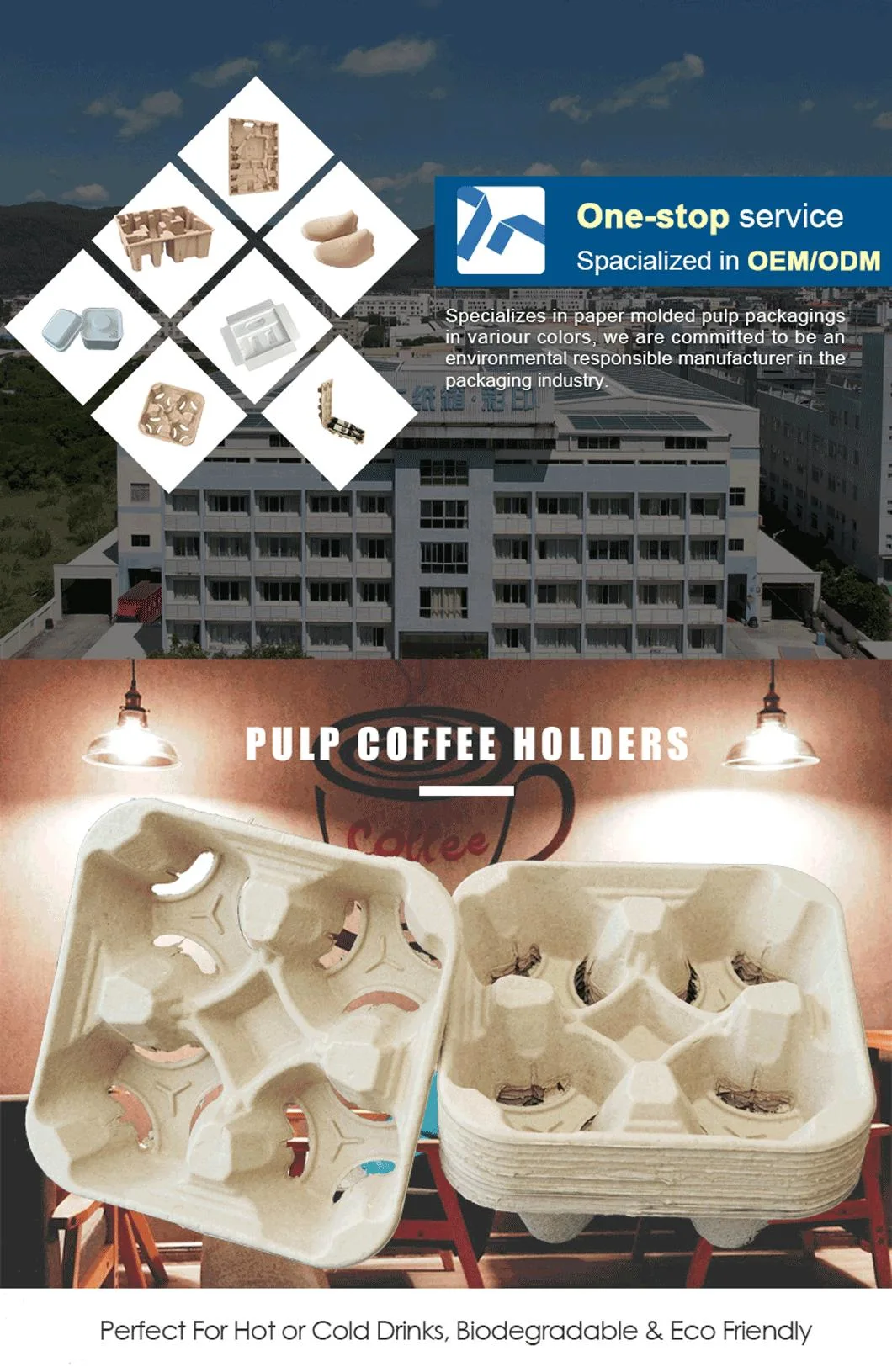 4 Pack Pulp Disposable Drink Coffee Paper Cup Carrier Holder Tray