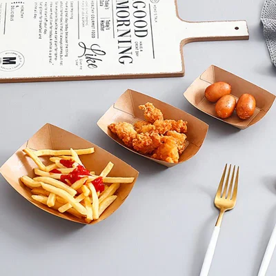 Vente en gros jetable Snack Boat Basket Food Holder Kraft Paper Fast Food Trays