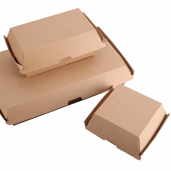 Personnalisé polychrome brun blanc carré grand Mini jetable ondulé emporter papier pliant emballage alimentaire Burger boîte