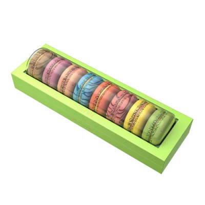 Boîte de papier d'emballage personnalisée en carton Macron Cake Bakery Nuts Candy Boîte de chocolat avec fenêtre transparente en PVC