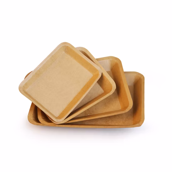 Plateau de papier kraft brun jetable à 100 % de pâte de bois pour les bonbons aux fruits et légumes