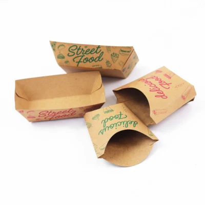 Boîte d'emballage à emporter plateau de bateau alimentaire papier 230GSM papier enduit de cire 15-20 jours plateau de boîte de papier Kraft